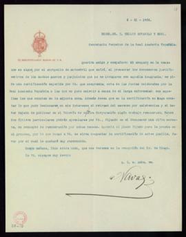 Carta del conde de las Navas, bibliotecario mayor de S. M., a Emilio Cotarelo, secretario, en la ...