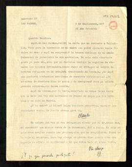 Carta de Claudio de la Torre a Melchor Fernández Almagro en la que le dice que a su llegada a Las...