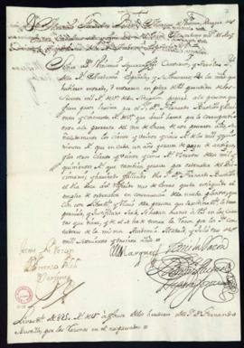 Orden del marqués de Villena de libramiento a favor de Fernando de Bustillo de 250 reales de vell...