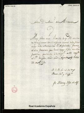 Carta de fray Alonso, obispo de Segovia, a Manuel de Lardizábal [y Uribe] de acuse de recibo del ...