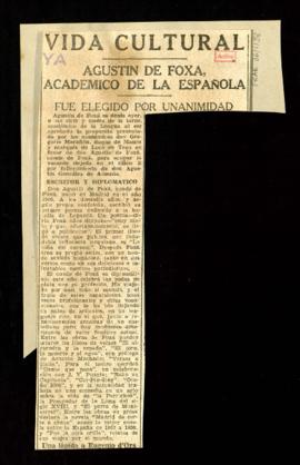 Recorte de prensa del diario Ya con la noticia de la elección de Agustín de Foxá, académico de la...