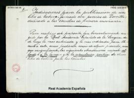 Indicaciones de Emilio Ruiz de Salazar para la publicación de un libro de lectura formado con poe...