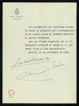 Propuesta de Carlos Ibarguren como académico correspondiente en Buenos Aires