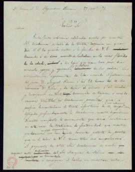 Minuta de la carta del secretario accidental [Antonio María Segovia] a Alejandro Oliván en la que...