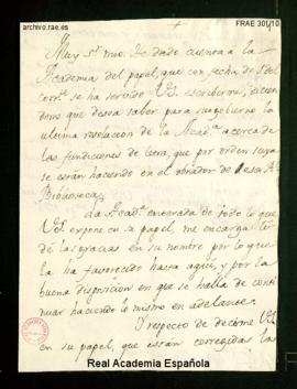 Minuta de la carta [de Manuel de Lardizábal y Uribe] a Juan de Santander de encargo de la fundici...