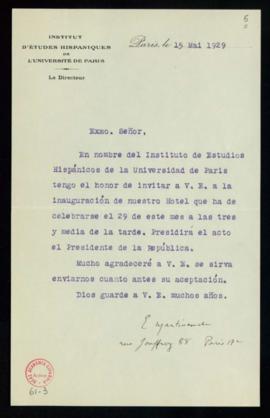 Carta de Ernest Martinenche a Emilio Cotarelo, secretario, en la que le invita a la inauguración ...