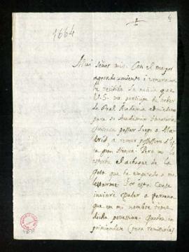 Carta de Francisco Botello a Pedro González en la que acusa recibo de su admisión como académico ...