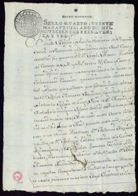 Certificación de Benito Beleña y Ascota, escribano del reino, de la institución de los herederos ...