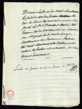 Discurso leído en la junta de dos de junio de 1803 por Demetrio Ortiz con el motivo de ser admiti...