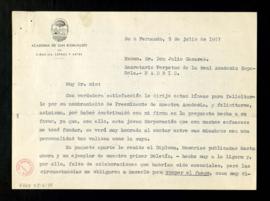 Carta de Francisco Montes Aguilera, secretario de la Academia de San Romualdo, a Julio Casares pa...