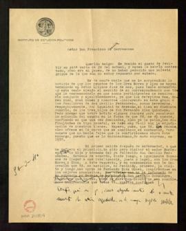 Copia de la carta de Melchor Fernández Almagro a Francisco González Carrascosa en la que le dice ...