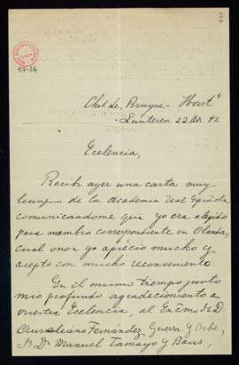 Carta de A[lbertus] F[rederik] J[ohan] Reiger [al conde de Cheste] de agradecimiento por su nombr...