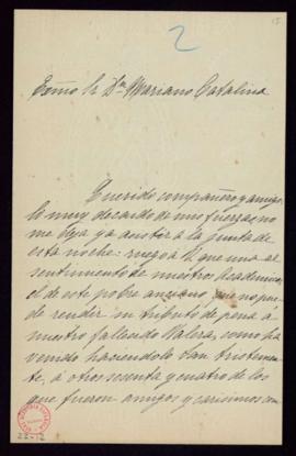 Carta del director, el conde de Cheste, al secretario, Mariano Catalina, en la que le comunica qu...