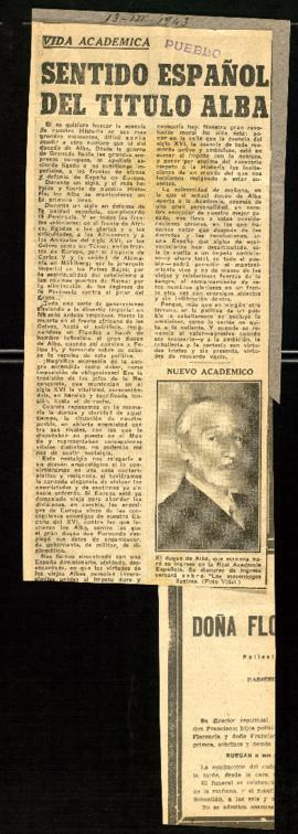 Recorte de prensa del diario Pueblo con el artículo Sentido español del título Alba