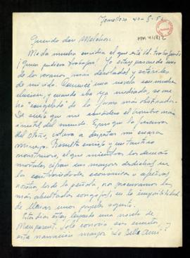 Carta de Francisco García Pavón a Melchor Fernández Almagro en la que se queja del veraneo, uno d...