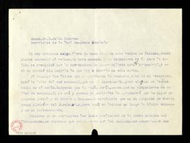 Carta de José M.ª de Cossío a Julio Casares, secretario, para decirle que, en el envío de obras p...