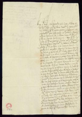 Carta del conde de Torrepalma [Pedro Verdugo de Albornoz Ursúa] a Vincencio Squarzafigo en la que...