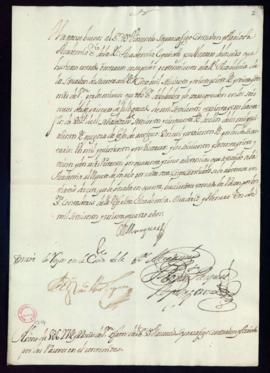 Orden del marqués de Villena de libramiento a favor de Vincencio Squarzafigo de 5627 reales y 22 ...