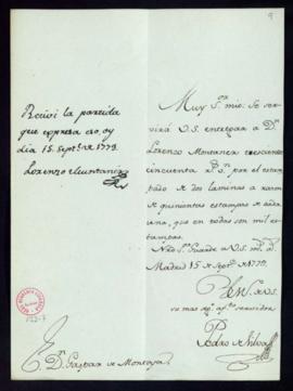 Orden de Pedro de Silva del pago a Lorenzo Muntaner de 350 reales de vellón por el estampado de d...