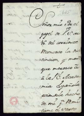 Carta del duque de (ileg.) a Lope Hurtado de Mendoza de agradecimiento por el envío del sexto tom...