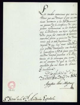 Oficio de Agustín José Mestre para Francisco Antonio González en el que solicita que la Academia ...