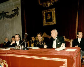 La infanta Cristina de Borbón, José Luis Maravall, ministro de Educación, y Pedro Laín Entralgo, ...