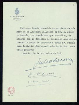 Propuesta de Augusto Guzmán como académico correspondiente