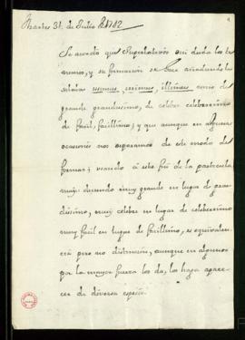 Acuerdo sobre el superlativo de la junta de 31 de julio de 1742