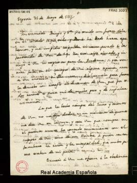 Carta de Vicente [Gutiérrez] de los Ríos a Manuel de Lardizábal y Uribe con la que le remite la r...
