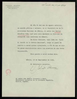 Oficio de V. [Victoriano Salado Álvarez] a Emilio Cotarelo y Mori, secretario de la Real Academia...