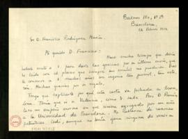 Carta de Dámaso  Alonso a Francisco Rodríguez Marín en la que le agradece el último envío, que ha...