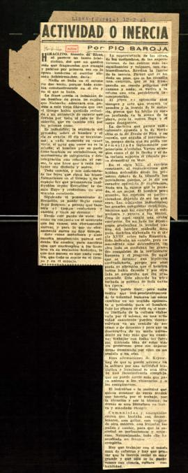 Recorte de prensa con la columna Actividad o inercia, firmada por Pío Baroja en el diario Línea