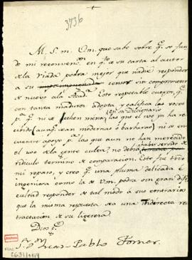 Minuta de la carta del marqués de Santa Cruz, director, a Ramón Antonio de Hevia Miranda, en la q...