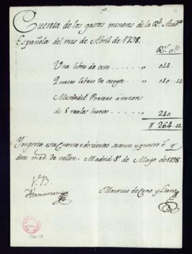Cuenta de gastos menores del mes de abril  de 1798