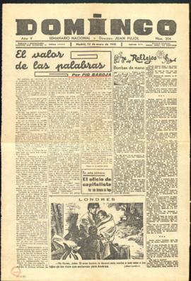Recorte de prensa con la columna El valor de las palabras, firmada por Pío Baroja en el semanario...