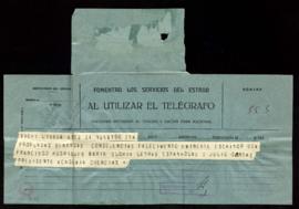 Telegrama de pésame de Julio Dantas, presidente de la Academia de las Ciencias de Lisboa, al dire...