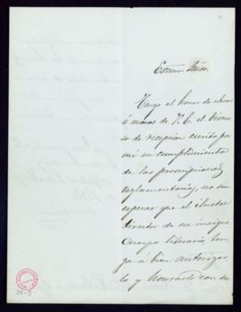 Carta de Fran[cis]co Fernández y González al director [el conde de Cheste] con la que remite su d...
