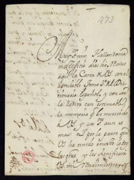 Carta de Juan de Goyeneche a Vincencio Squarzafigo de agradecimiento por el envío del tercer tomo...