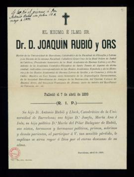 Recordatorio de la muerte de Joaquín Rubió y Ors