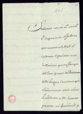 Carta del duque de Bournonville a Vincencio Squarzafigo de agradecimiento por el envío del tomo c...