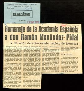 Recorte del diario El Alcázar con la crónica Homenaje de la Real Academia Española a don Ramón Me...