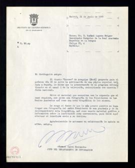 Carta de Manuel Calvo Hernando, jefe del departamento de Información del Instituto de Cultura His...