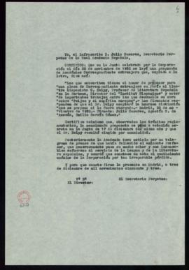 Copia de la certificación del secretario del texto del acta de la junta de 20 de noviembre de 195...