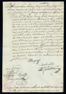 Orden del marqués de Villena del libramiento a favor de Blas Antonio Nasarre de 1364 reales y 12 ...