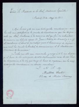 Carta de Matilde Castro al director [el conde de Cheste] de agradecimiento por el abono de los tr...
