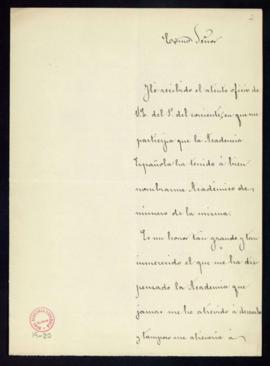 Carta de Salustiano de Olózaga a Manuel Bretón de los Herreros, secretario, de agradecimiento por...