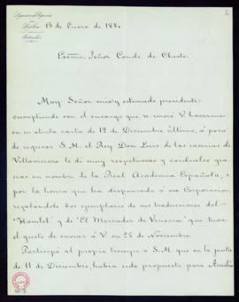 Carta del conde de Casa Valencia al conde de Cheste en la que le transmite que ha cumplido el enc...