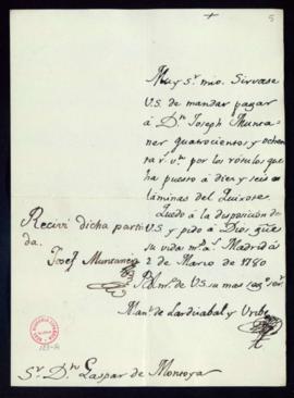 Orden de Manuel de Lardizábal del pago a José Muntaner de 480 reales de vellón por los rótulos qu...