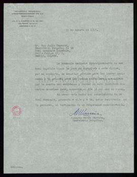 Carta de Alberto María Carreño, secretario de la Academia Mexicana, a Julio Casares, secretario d...