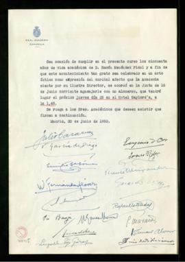 Control de asistencia al homenaje que la Academia tributará a Ramón Menéndez Pidal con motivo de ...